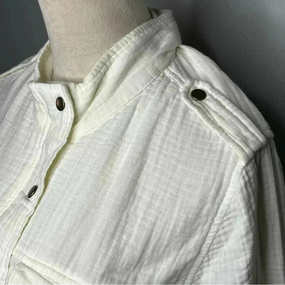 Rails Jacket Snap Women Medium Ivory Yellow Cropped Cinch Waist Organic Cotton - Picture 6 of 12